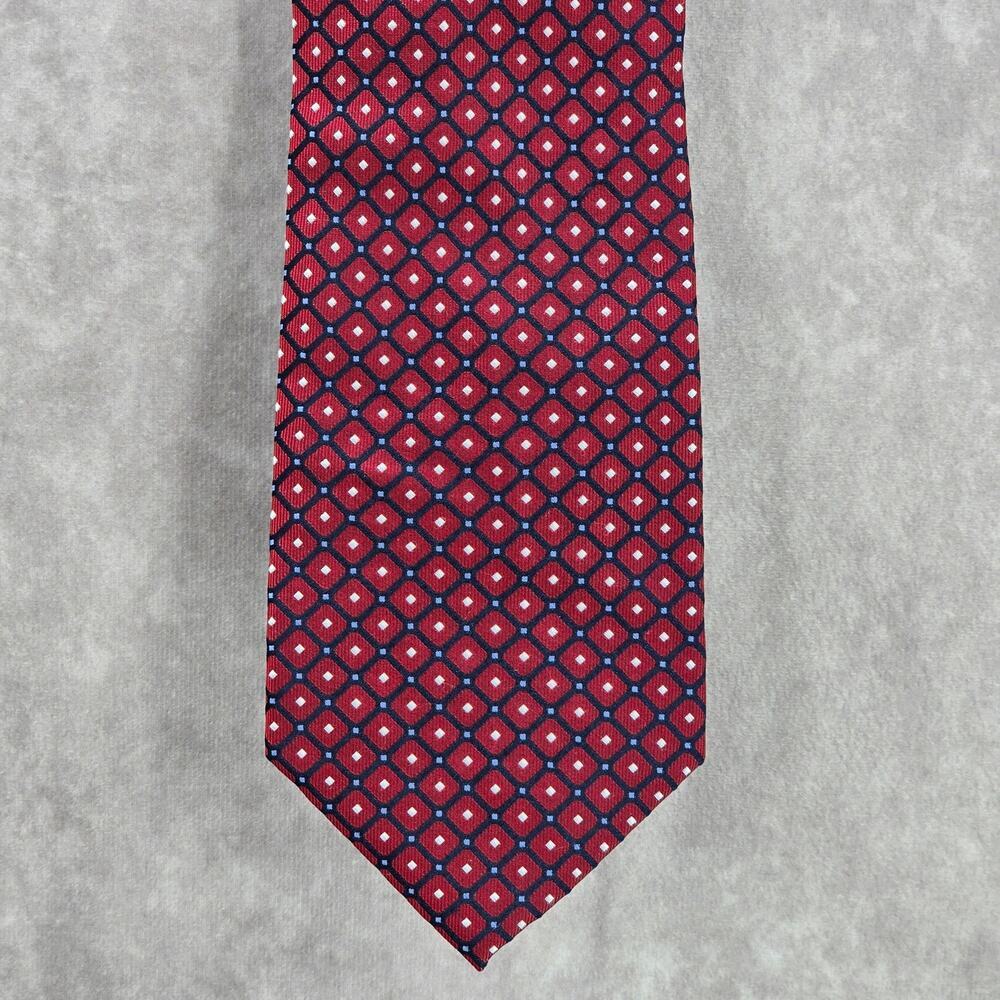 Roundtree & Yorke Red Blue Geometric Dot All Silk Handmade Men's Neck‎ Tie